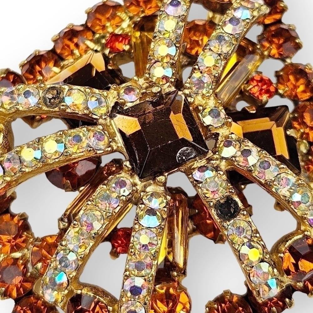 Juliana Rhinestone Brooch Pin Pendant Layered Topaz AB Orange Diamond Vtg D&E - Picture 11 of 12